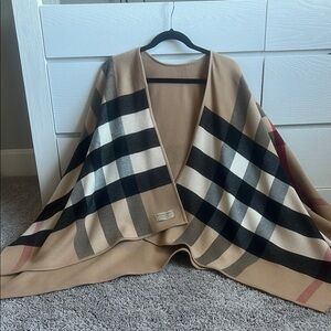 Burberry Charlotte Reversible Check Merino Wool Poncho Cape